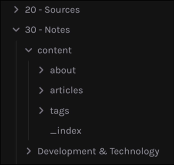 My hugo content folder in my obsidian vault